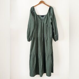 ASOS Green Corduroy Puff Sleeve Cottagecore Prairie Babydoll Maxi Dress